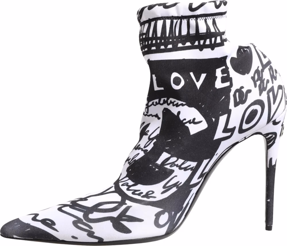 Dolce & Gabbana White Graffiti Stretch Ankle Boots Shoes