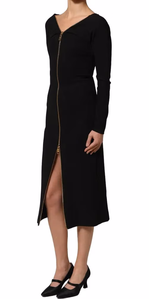 Dolce & Gabbana Black Long Sleeves Front Zipper Midi Dress