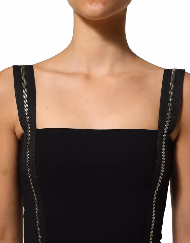 Dolce & Gabbana Black Sleeveless Front Zipper Midi Dress