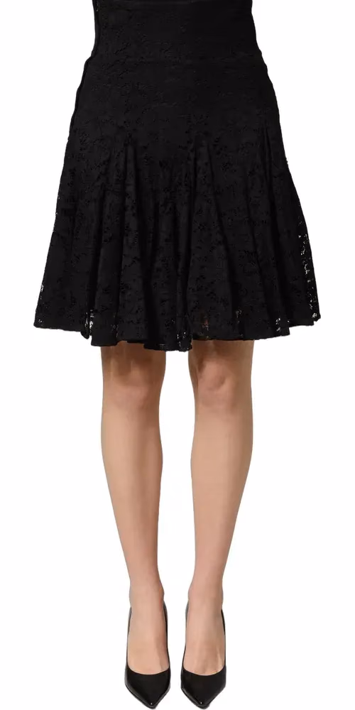Dolce & Gabbana Black Floral Cut Out Lace A-line Mini Skirt