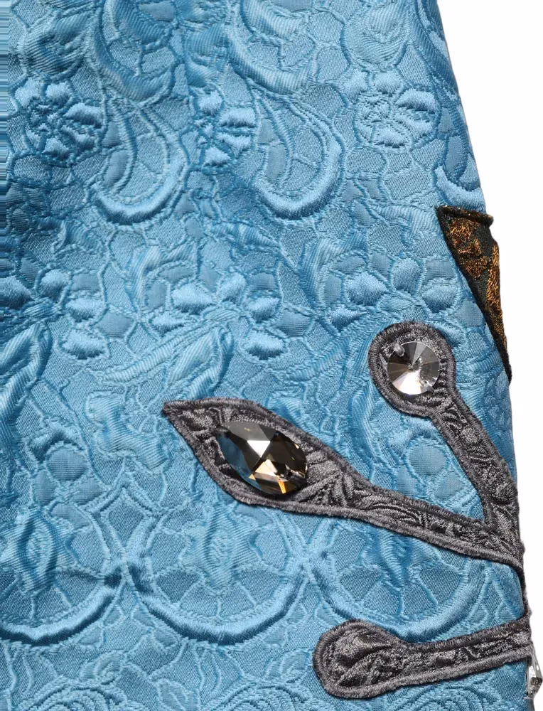 Dolce & Gabbana Blue Jacquard Embroidered A-line Skirt