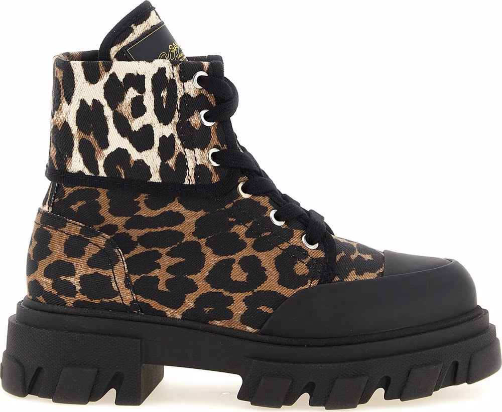 Ganni Multicolor Cotton Lace-Up Boots