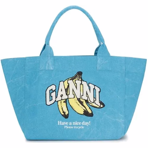 Ganni Blue Recycled Cotton Shoulder Bag