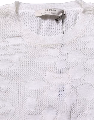 White Floral Lace Knit Fabric Short Sleeves Blouse Top