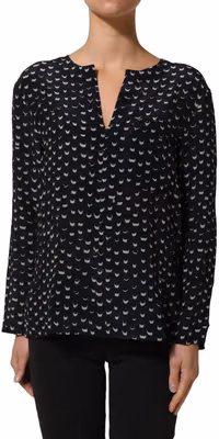 Black SIlk Long Sleeves Deep V-neck Blouse Top