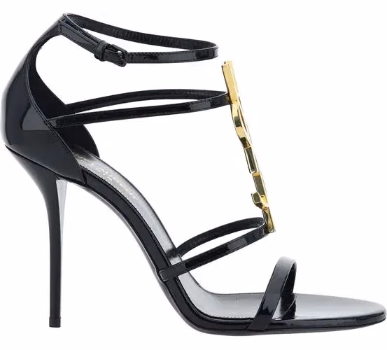 Saint Laurent Black Calf Leather Bos Taurus Stiletto Heel Sandals
