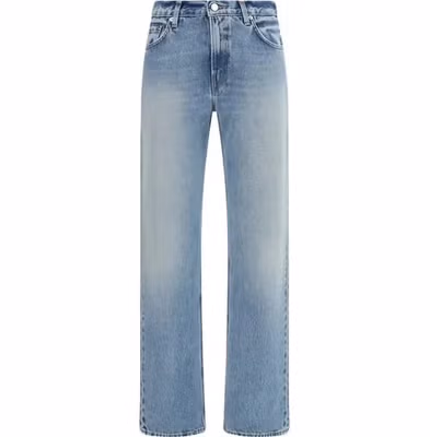 Blue Cotton Straight-Leg Jeans