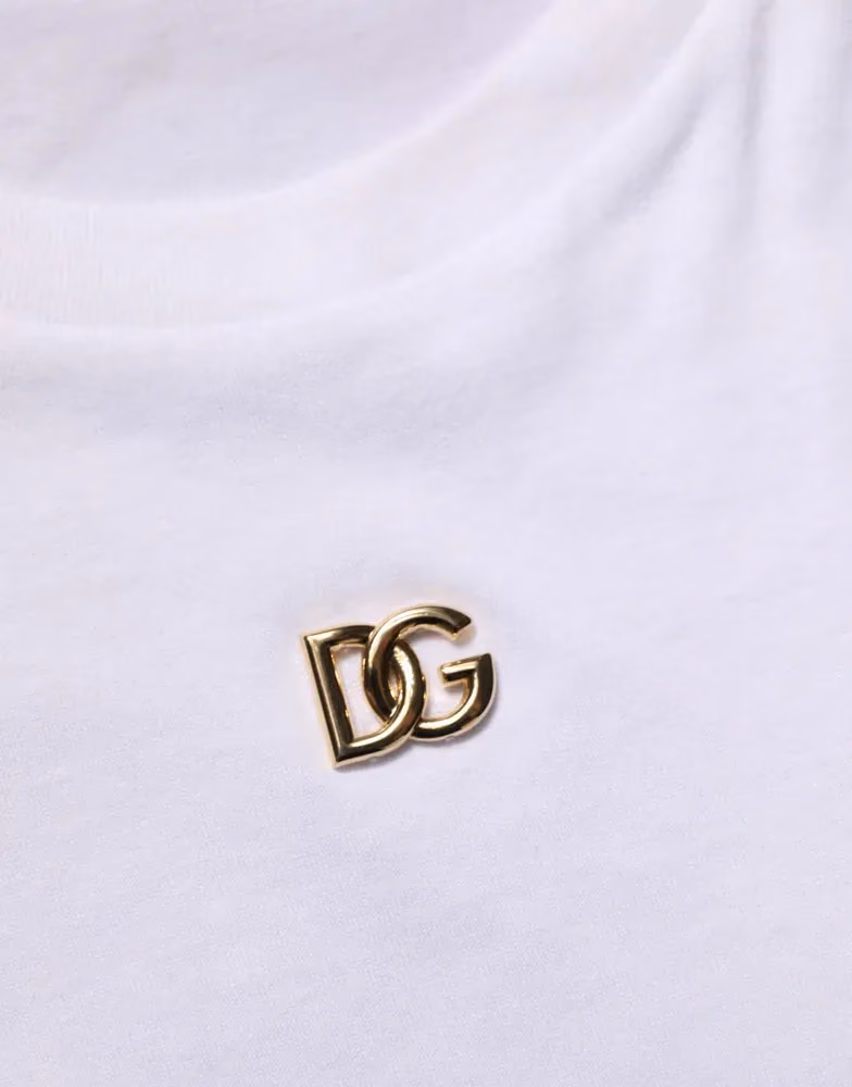 Dolce & Gabbana White Metal DG Logo Short Sleeves T-shirt