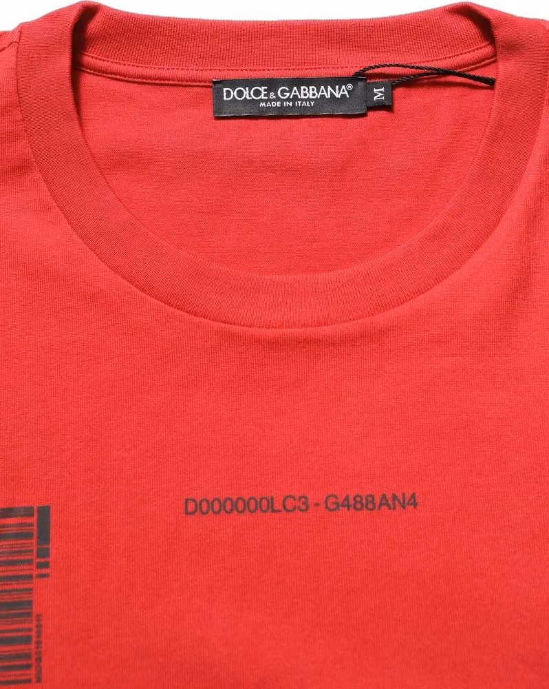Dolce & Gabbana Red Cotton Graphic Print Crew Neck T-shirt