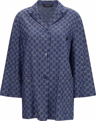 Blue Cotton Full-Length Jacket