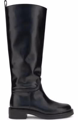 Black Calf Leather Bos Taurus Flat Boots