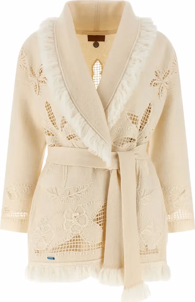 Alanui White Virgin Wool Cardigan