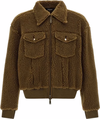 Brown Polyester Full-Length Jacket