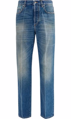 Blue Cotton Straight-Leg Jeans