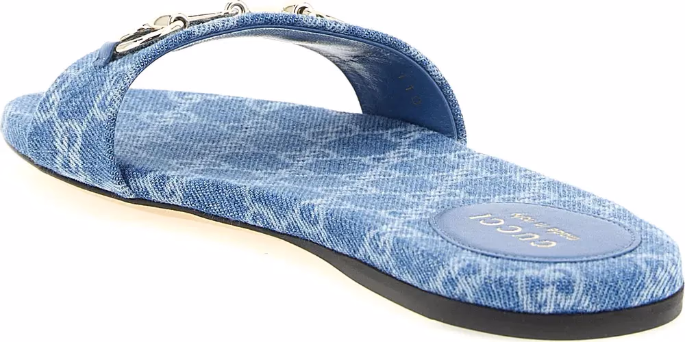 Gucci Blue Cotton Slides