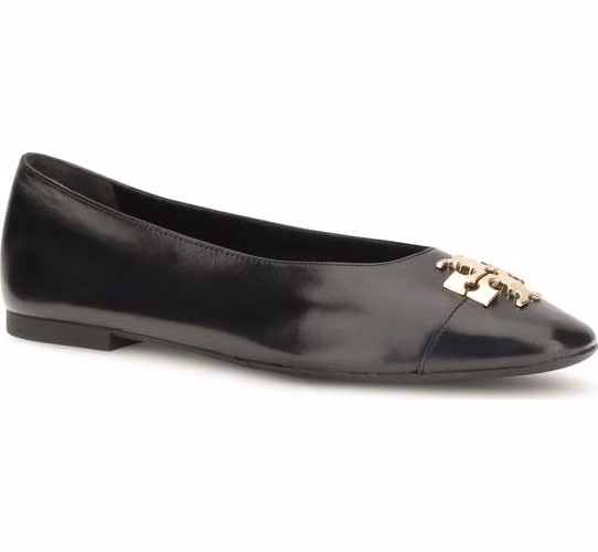 Tory Burch Black Calf Leather Bos Taurus Ballet Flats
