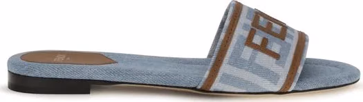 Fendi Blue Cotton Flat Sandals