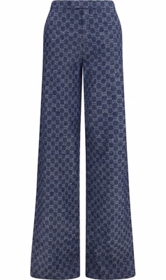 Blue Cotton Casual Pants