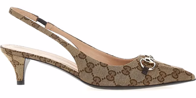 Beige Polyester Mid Heel Pumps