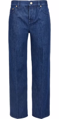 Blue Cotton Straight-Leg Jeans