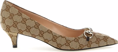 Beige Polyester Mid Heel Pumps