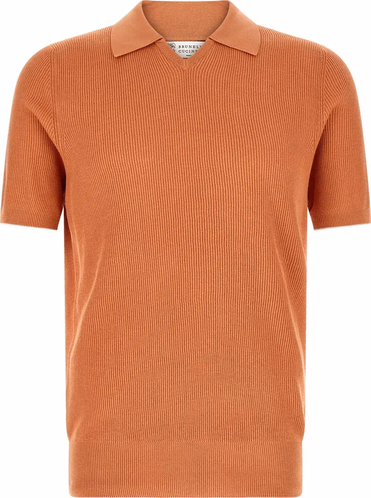 Brunello Cucinelli Orange Cotton Polo Shirt