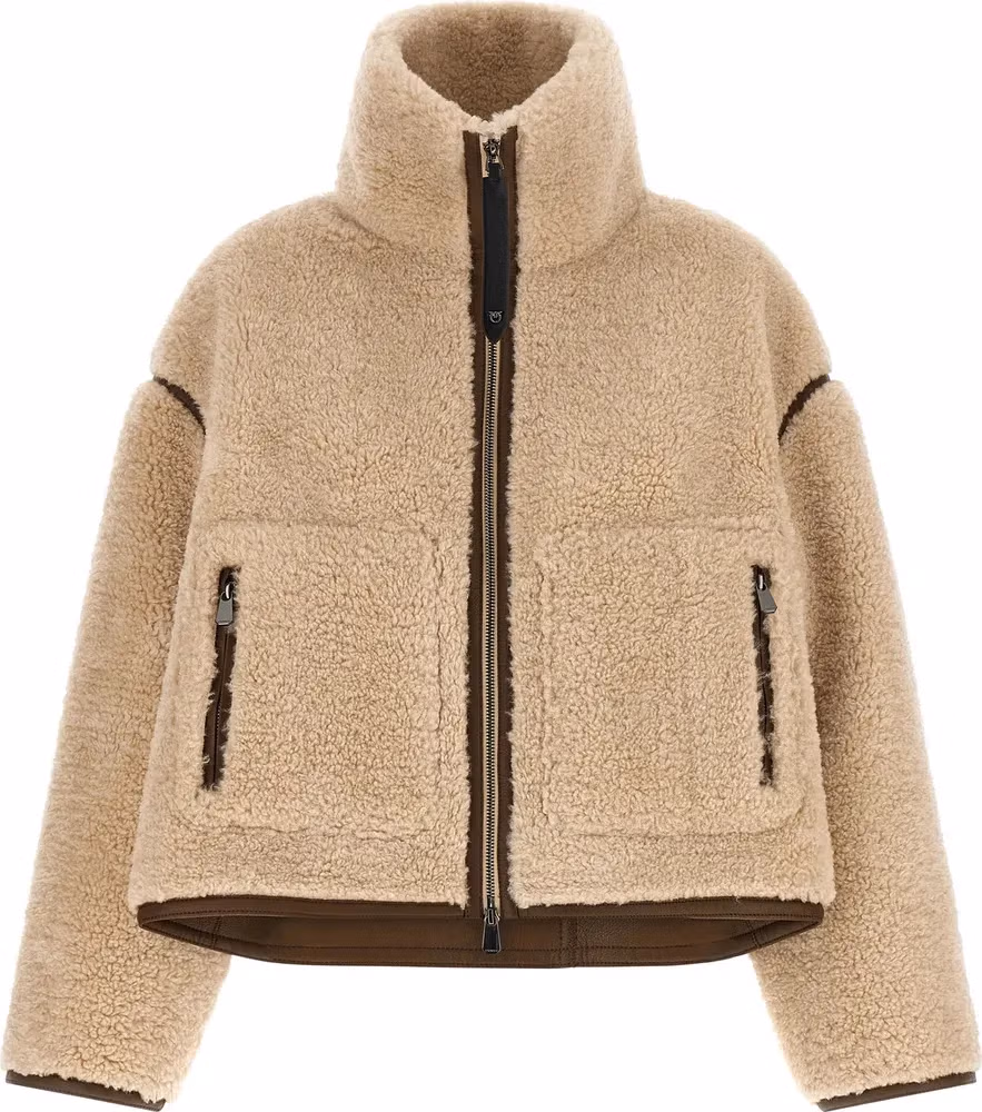 PINKO Beige Polyester Full-Length Jacket