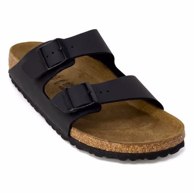 Black Synthetic Flat Sandals