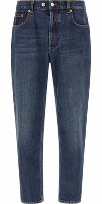 Blue Cotton Tapered Jeans