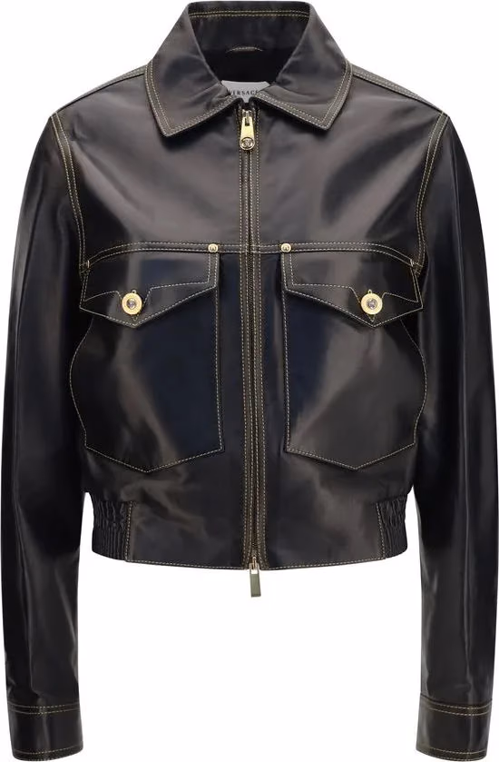 Versace Black Lamb Ovis Aries Aries Leather Jacket