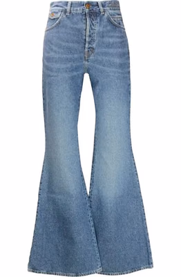 Blue Cotton Flared Jeans