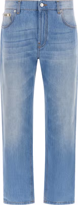 Blue Cotton Straight-Leg Jeans
