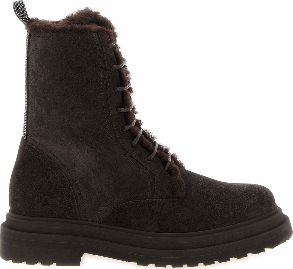 Brunello Cucinelli Brown Calfskin Lace-Up Boots