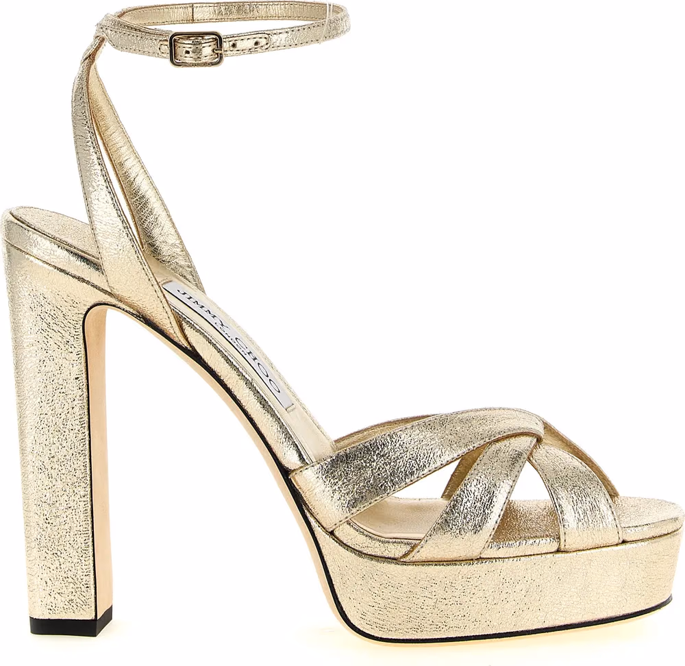 Jimmy Choo Gold Tencel Stiletto Heel Sandals