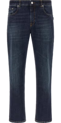 Blue Cotton Cropped Jeans