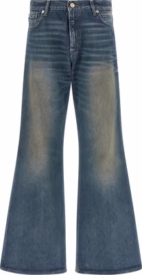 Blue Cotton Flared Jeans