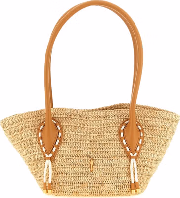 Beige Raffia Tote Bag