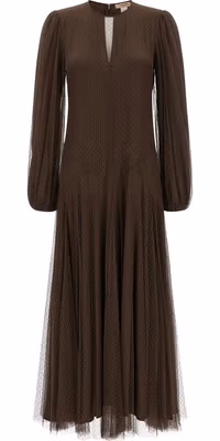 Brown Polyester Long Dress