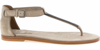 Beige Calfskin Flat Sandals