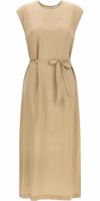 Beige Viscose Midi Dress