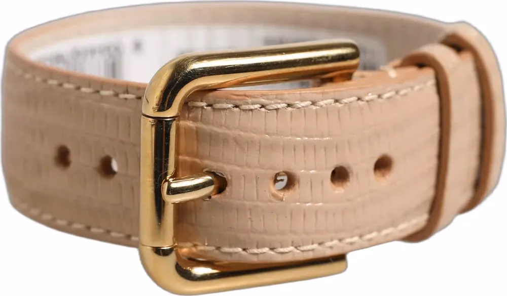 Dolce & Gabbana Beige Textured Leather Gold Buckle Belt Strap Bracelet