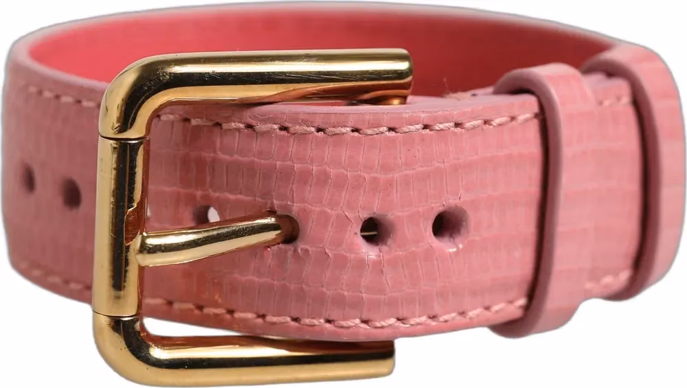 Dolce & Gabbana Pink Textured Leather Gold Buckle Belt Strap Bracelet