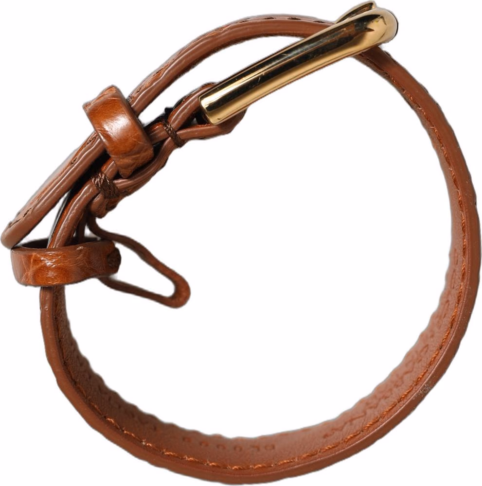 Dolce & Gabbana Brown Textured Leather Gold Buckle Belt Strap Bracelet