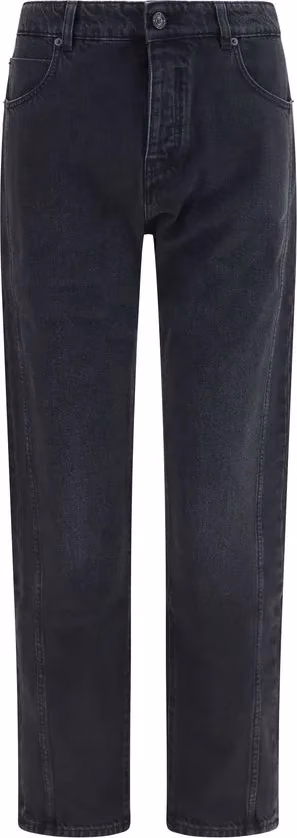 Balmain Black Cotton Straight-Leg Jeans