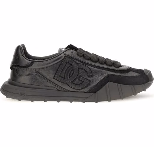 Dolce & Gabbana Black Calf Leather Bos Taurus Athletic Sneakers