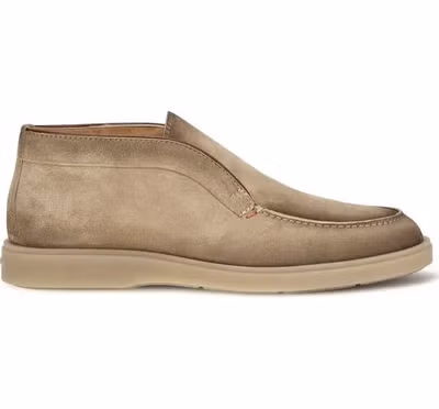 Beige Suede Leather Slip-On Loafers