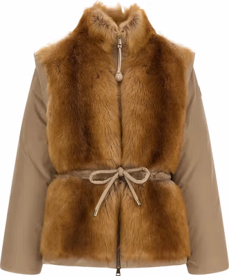 Beige Polyester Sleeveless Jacket