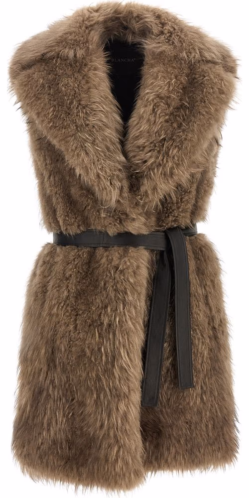 BLANCHA Beige Lamb Fur Sleeveless Jacket
