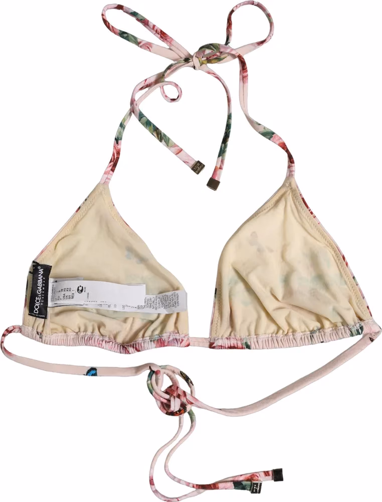 Dolce & Gabbana Pink Nylon Floral Halter Beachwear Bikini Top