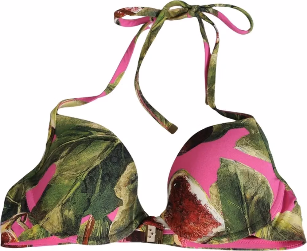 Dolce & Gabbana Fuchsia Pink Fig Print Beachwear Bikini Top